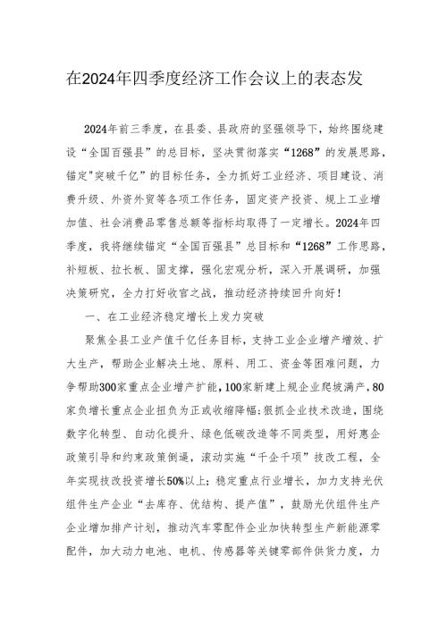 在2024年四季度经济工作会议上的表态发言.docx