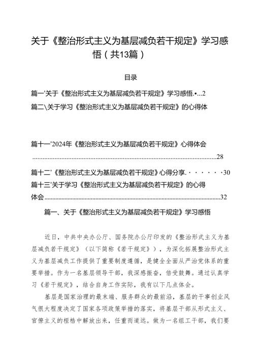 （13篇）关于《整治形式主义为基层减负若干规定》学习感悟汇编.docx