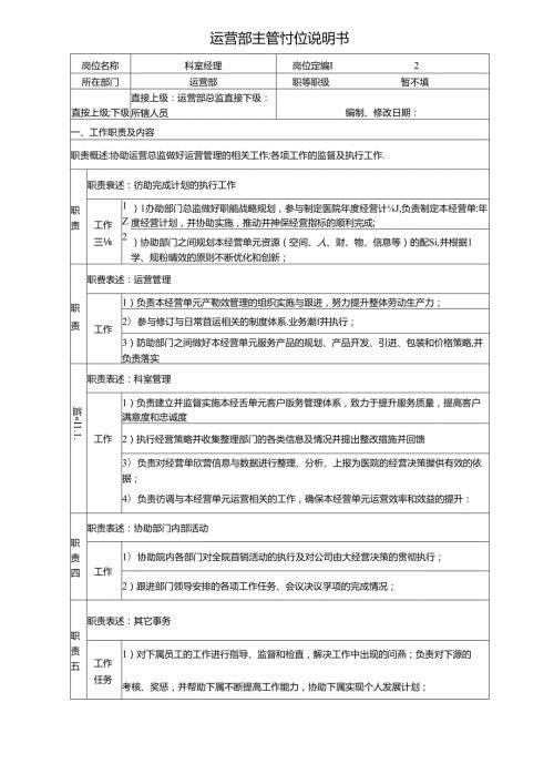 医美整形皮肤运营主管岗位说明书.docx