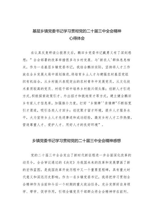 （9篇）基层乡镇党委书记学习贯彻党的二十届三中全会精神心得体会通用精选.docx