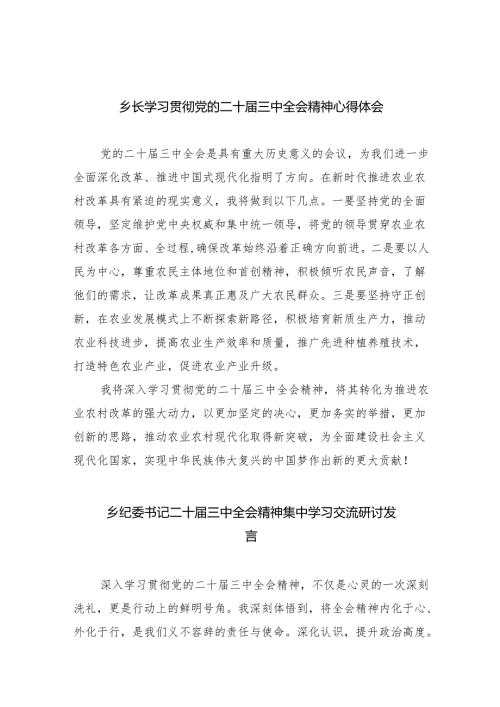 （9篇）乡长学习贯彻党的二十届三中全会精神心得体会合辑.docx