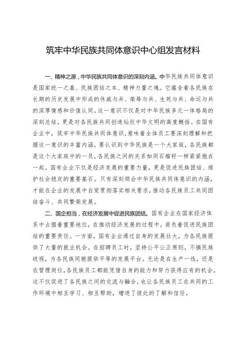 筑牢中华民族共同体意识中心组发言材料.docx
