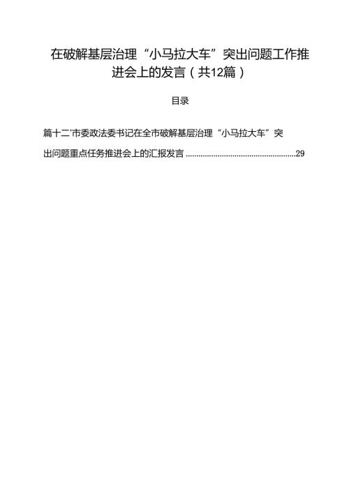 在破解基层治理“小马拉大车”突出问题工作推进会上的发言12篇（最新版）.docx