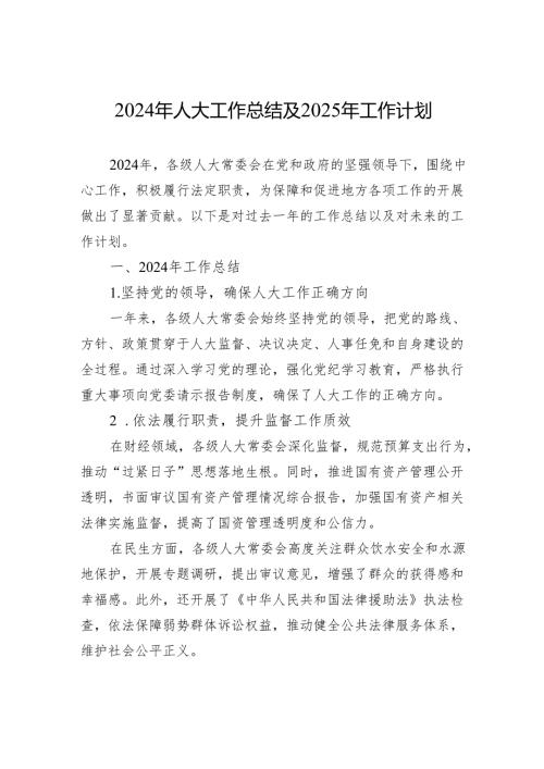 2024年人大工作总结及2025年工作计划.docx