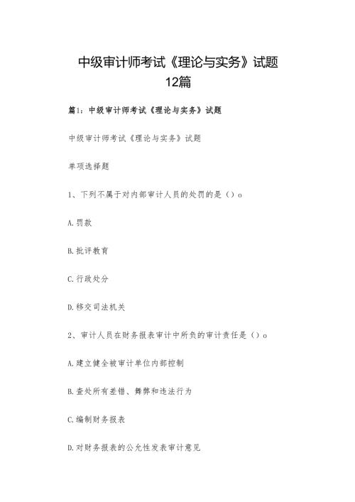 中级审计师考试《理论与实务》试题12篇.docx