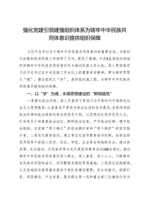 县委组织部常务副部长研讨发言：强化党建引领 建强组织体系 为铸牢中华民族共同体意识提供组织保障.docx