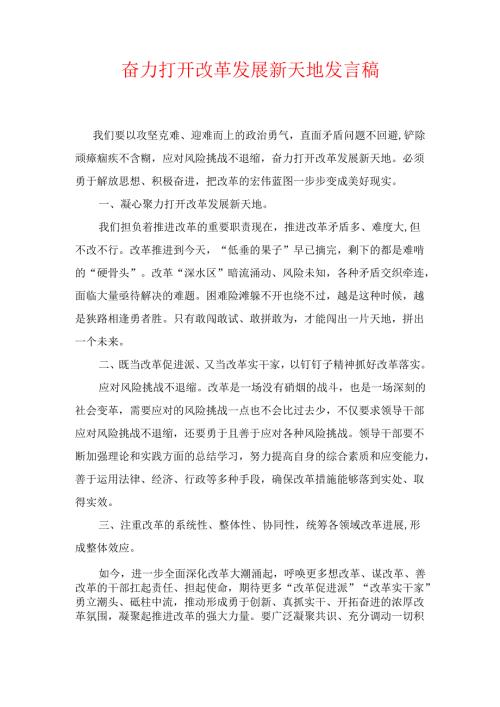 奋力打开改革发展新天地 发言稿.docx