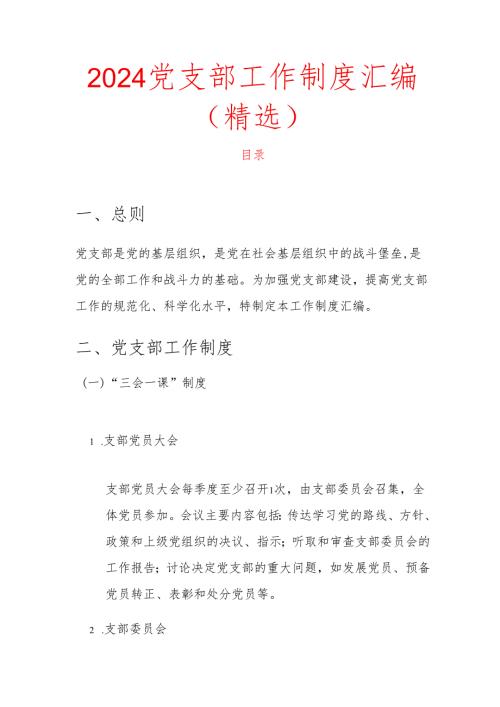 2024党支部工作制度汇编（精选）.docx