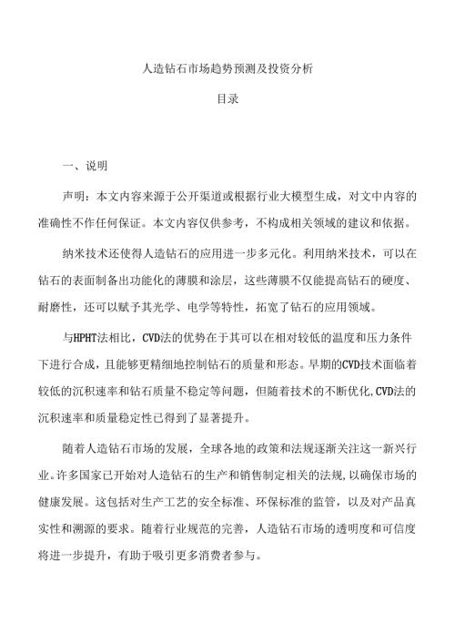 人造钻石市场趋势预测及投资分析.docx