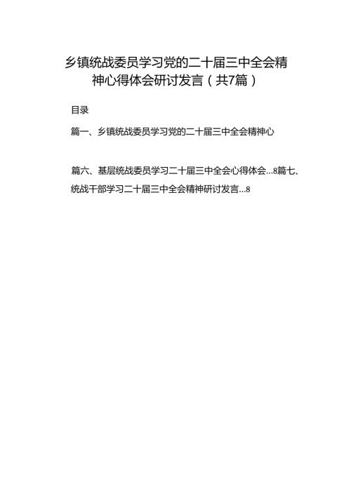 乡镇统战委员学习党的二十届三中全会精神心得体会研讨发言7篇（精选版）.docx
