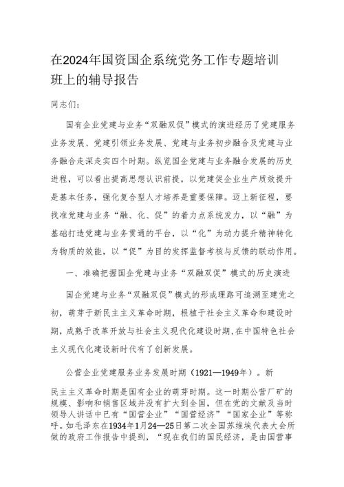 在2024年国资国企系统党务工作专题培训班上的辅导报告.docx