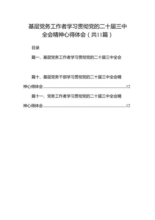 （11篇）基层党务工作者学习贯彻党的二十届三中全会精神心得体会合辑.docx