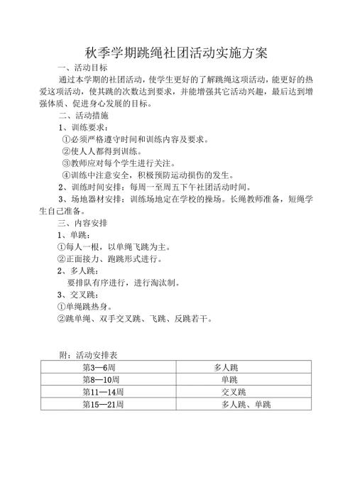 秋季学期跳绳社团活动实施方案.docx