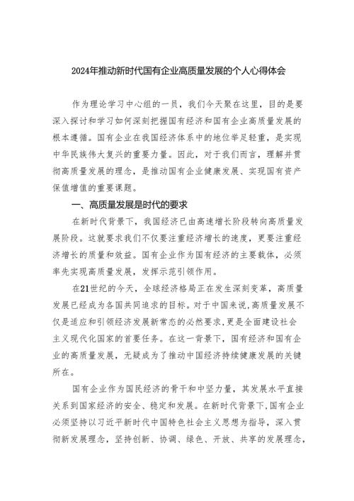 2024年推动新时代国有企业高质量发展的个人心得体会（共四篇）.docx