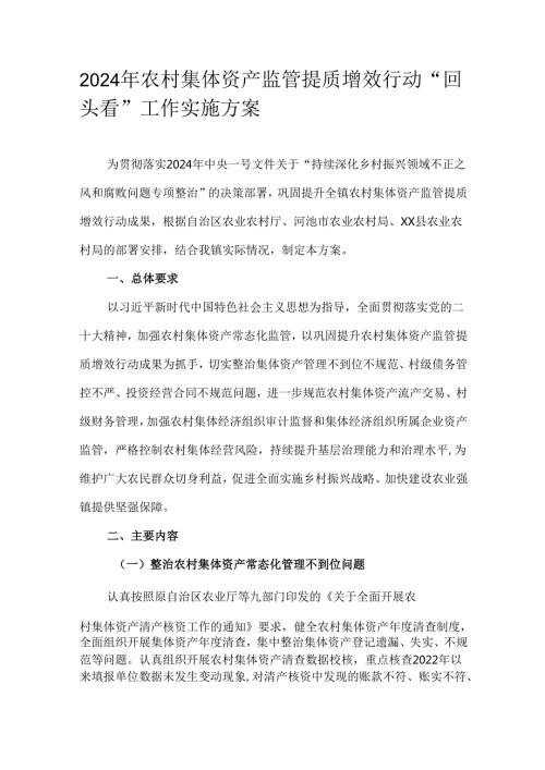 2024年农村集体资产监管提质增效行动“回头看”工作实施方案.docx