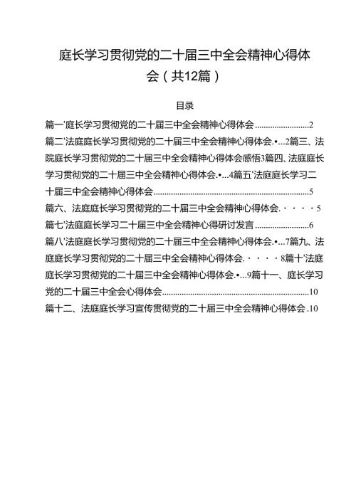 庭长学习贯彻党的二十届三中全会精神心得体会（共12篇选择）.docx