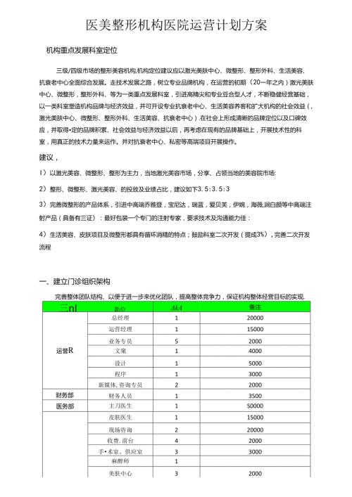 医美整形机构医院运营计划方案.docx