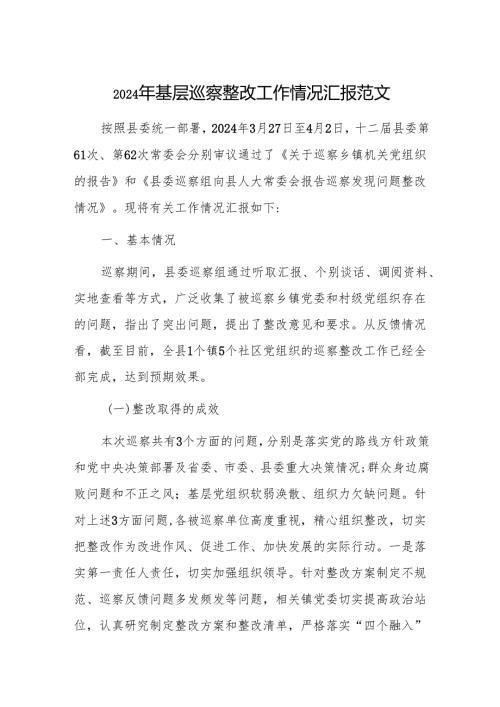 2024年基层巡察整改工作情况汇报范文.docx