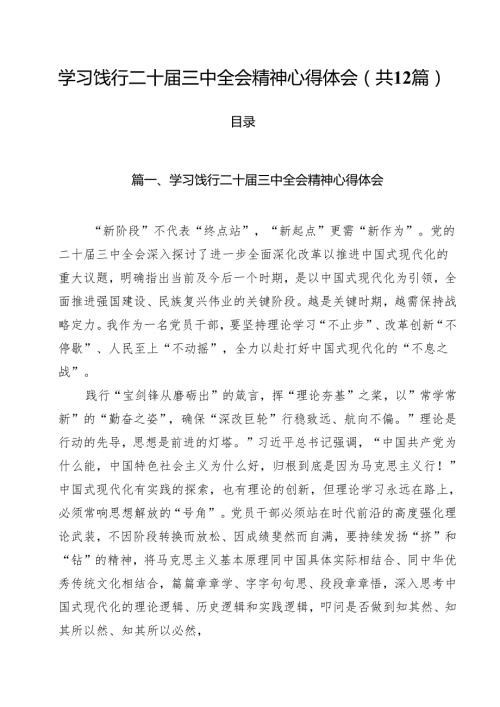 学习饯行二十届三中全会精神心得体会12篇（精选）.docx