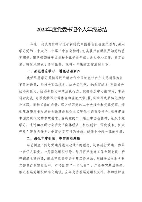 2024年度党委书记个人年终总结.docx