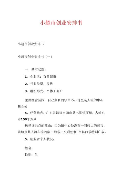 小超市创业计划书.docx