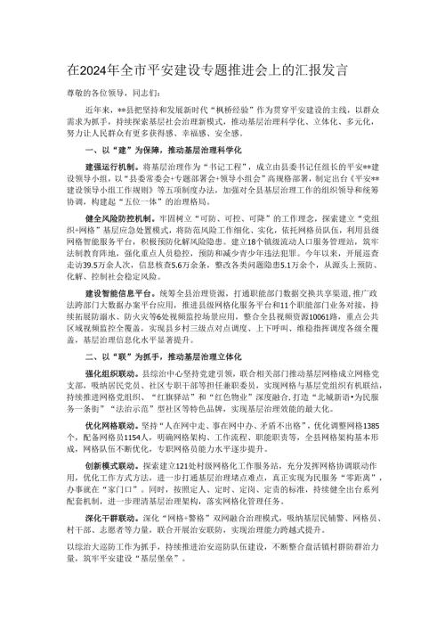 在2024年全市平安建设专题推进会上的汇报发言.docx