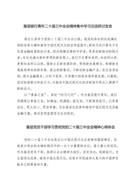 基层银行青年二十届三中全会精神集中学习交流研讨发言精选范文(3篇).docx