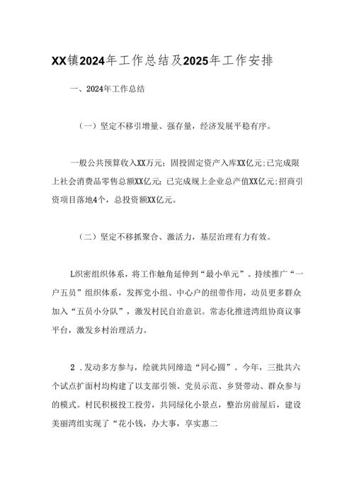 XX镇2024年工作总结及2025年工作安排.docx