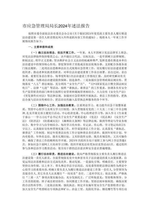市应急管理局局长2024年述法报告.docx
