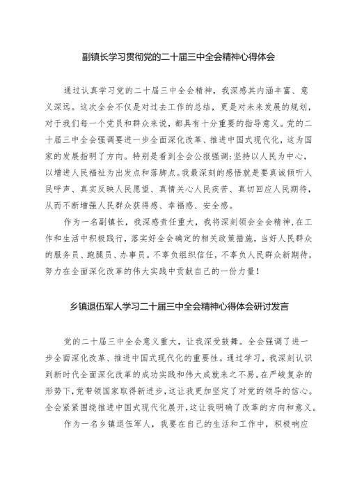 (四篇)副镇长学习贯彻党的二十届三中全会精神心得体会（最新版）.docx