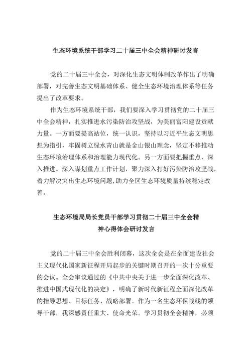 （11篇）生态环境系统干部学习二十届三中全会精神研讨发言（详细版）.docx