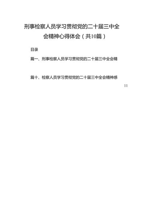 （10篇）刑事检察人员学习贯彻党的二十届三中全会精神心得体会（详细版）.docx