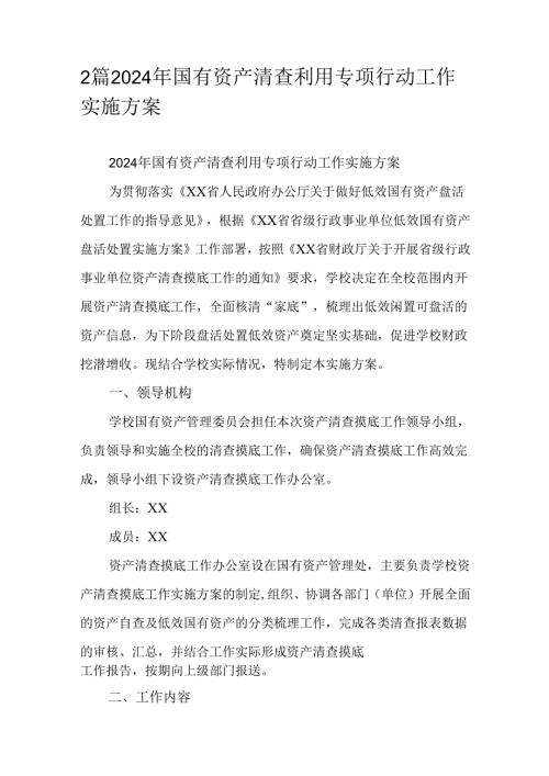 2篇2024年国有资产清查利用专项行动工作实施方案.docx