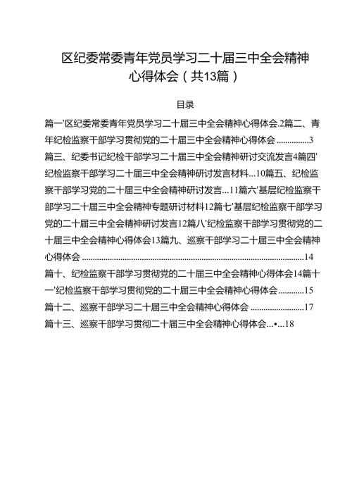 （13篇）区纪委常委青年党员学习二十届三中全会精神心得体会范文.docx