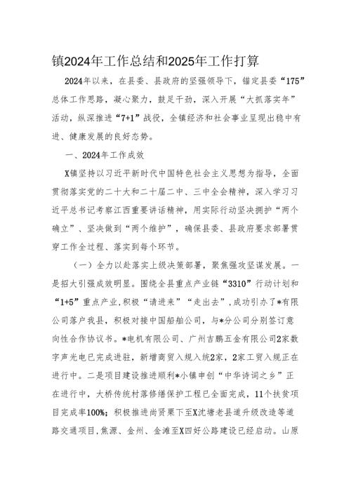 镇2024年工作总结和2025年工作打算.docx