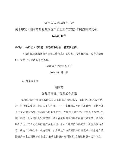 湖南省加强数据资产管理工作方案（2024年）.docx