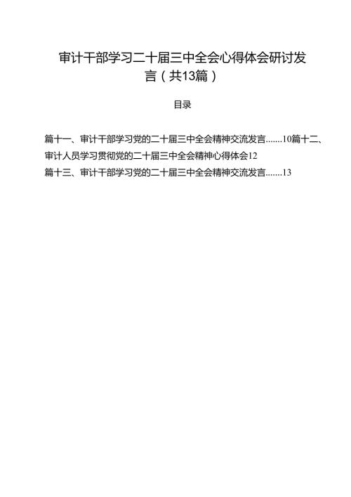 （13篇）审计干部学习二十届三中全会心得体会研讨发言集合.docx