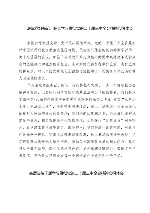 法院党组书记、院长学习贯彻党的二十届三中全会精神心得体会7篇（最新版）.docx