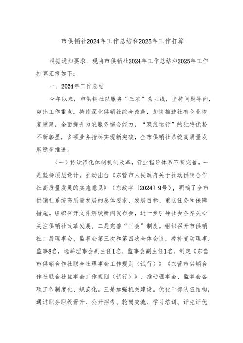 市供销社2024年工作总结和2025年工作打算.docx