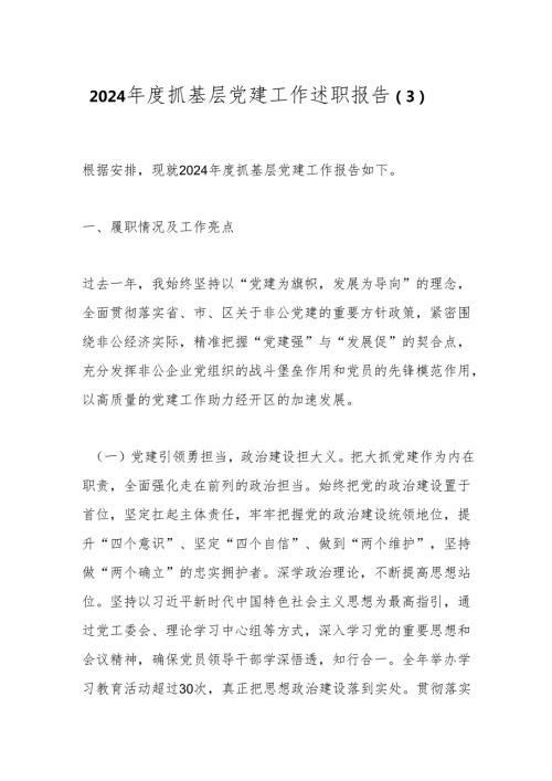 述职报告：20241125抓基层党建工作述职报告（2).docx
