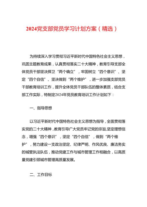 2024党支部党员学习计划方案（精选）.docx