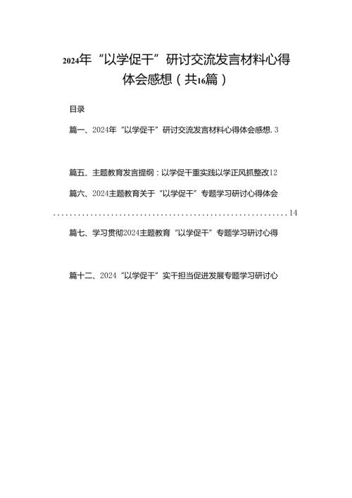 2024年“以学促干”研讨交流发言材料心得体会感想【16篇】.docx