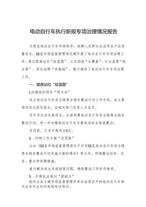电动自行车新规执行情况专项治理工作总结(八篇).docx