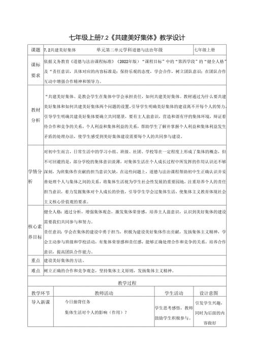 全国赛课一等奖统编版七年级道德与法治上册（人教2024年）《共建美好集体》教学设计.docx
