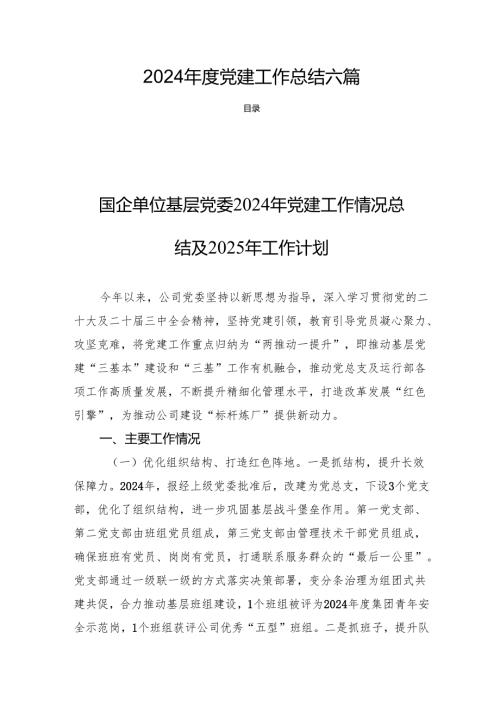2024年度党建工作总结 六篇.docx