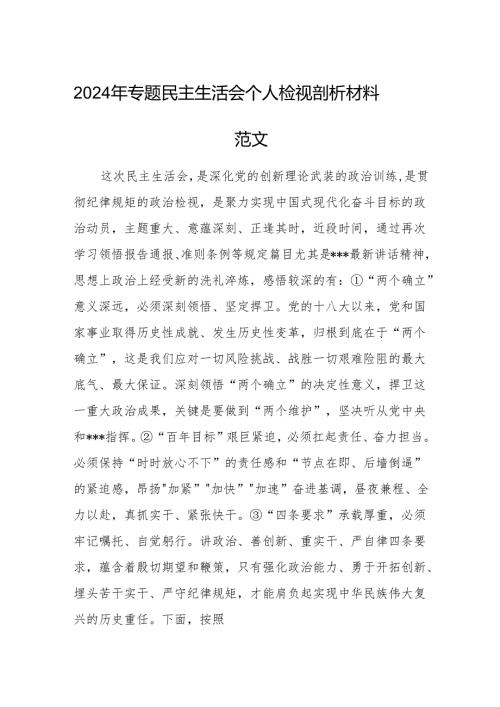 2024年专题民主生活会个人检视剖析材料范文.docx