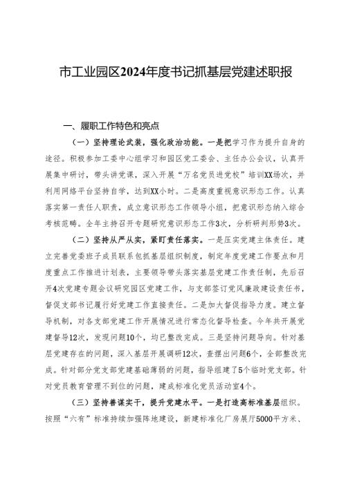 市工业园区2024年度书记抓基层党建述职报告.docx