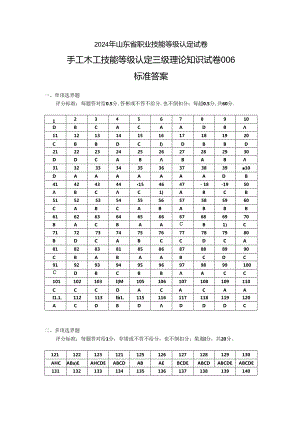 2024年山东省职业技能等级认定试卷 真题 手工木工 三级理论知识试卷样题标准答案.docx