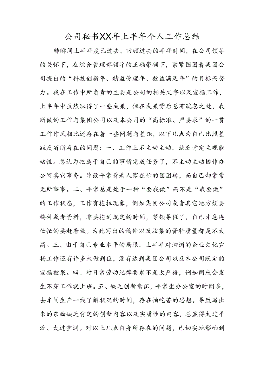 公司秘书XX年上半年个人工作总结.docx_第1页