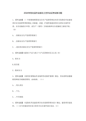 2024年危化品作业氯化工艺作业证考试练习题.docx